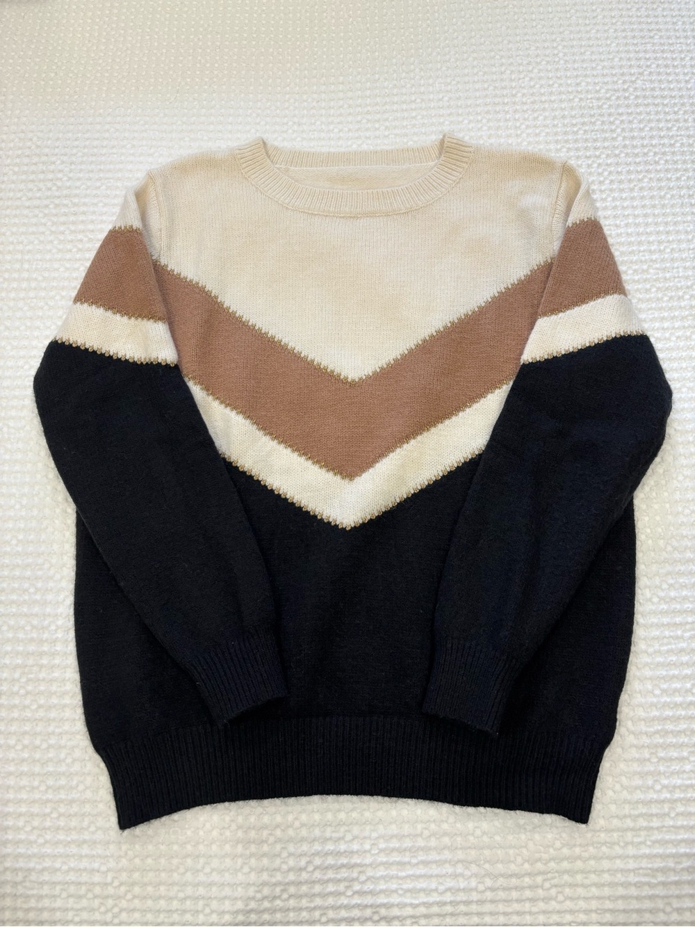 Colorblock Chevron Pullover Sweater in Cream, Brown & Black